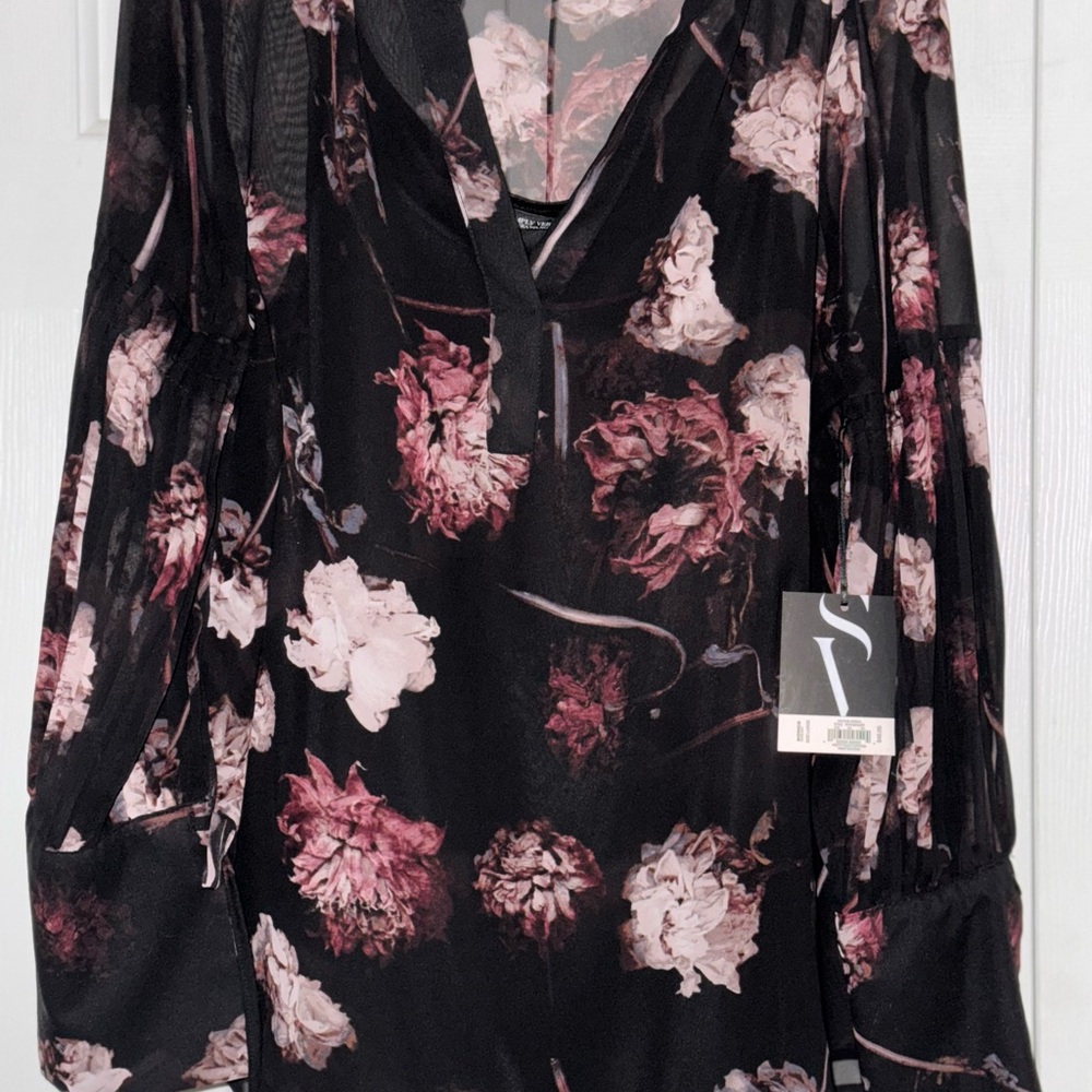 Simply Vera Vera Wang Floral Blouse - Black and Pink